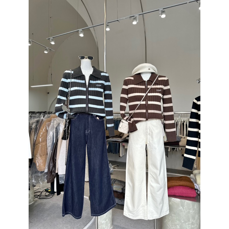 Áo len khoá zip kẻ ngang chất đẹp