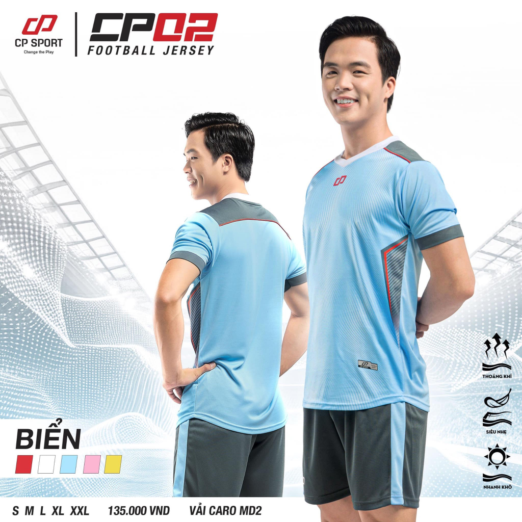 Áo đá bóng, quần áo bóng đá, áo đá banh, áo CP 02 mới - Chất vải cao cấp, thấm hút tốt, thoáng khí