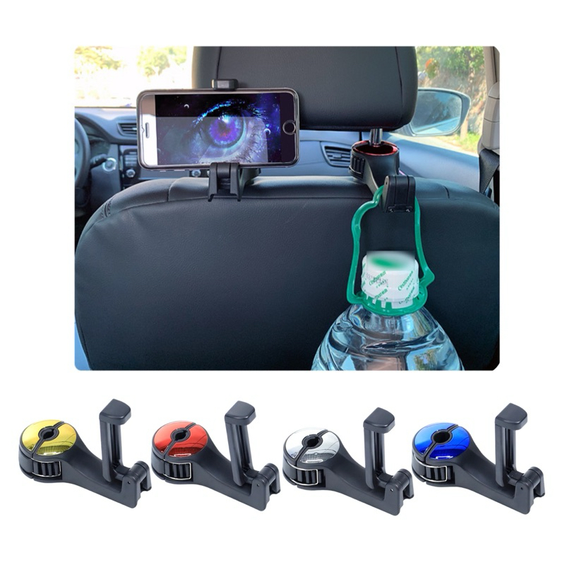 Móc treo đồ gắn ghế ô tô kèm giá đỡ kẹp điện thoại, ipad, máy tính bảng xoay 360 độ dùng trên xe hơi