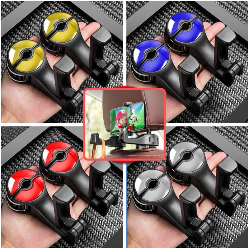 Móc treo đồ gắn ghế ô tô kèm giá đỡ kẹp điện thoại, ipad, máy tính bảng xoay 360 độ dùng trên xe hơi