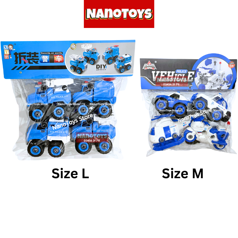 Đồ chơi xe Cảnh sát lắp ráp - bộ 4 xe kèm tua vít - NANOTOYS STORE