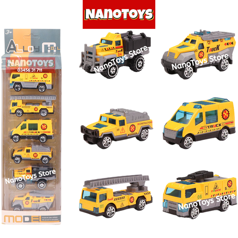 Đồ chơi xe sắt cứu hỏa, quân sự, công trình, xe tải hạng nặng, cảnh sát - set 4, 6, 8 xe - NANOTOYS STORE