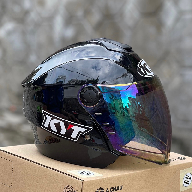 MŨ BẢO HIỂM 3/4 1 KÍNH XH01 ĐEN BÓNG CỰC NGẦU , LÊN LOGO KYT VÀ BH 12 tháng