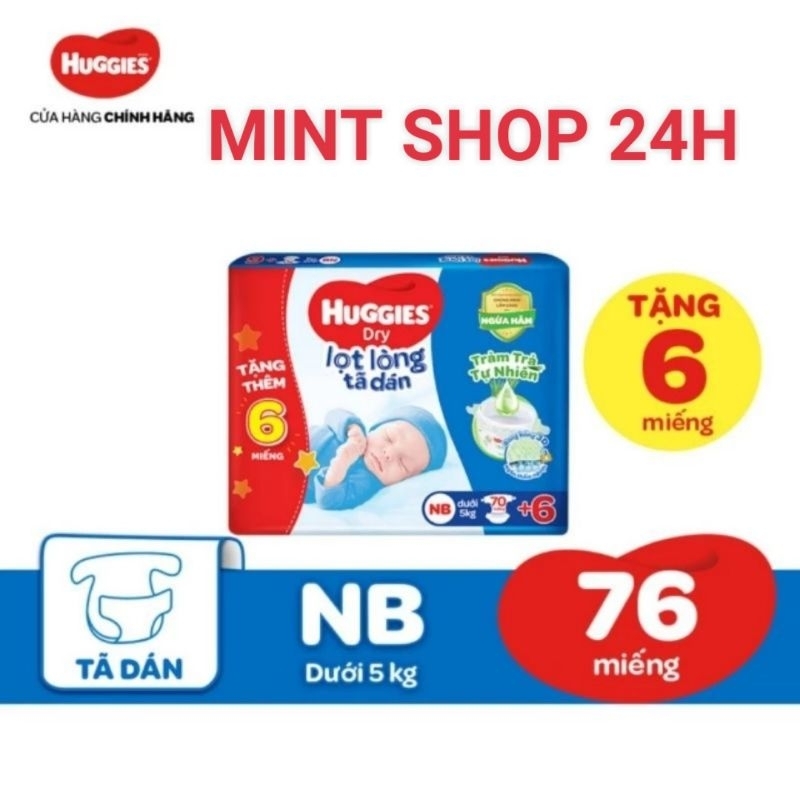 Tã dán Huggies nb70+6 cho bé dưới 5kg tràm trà tự nhiên