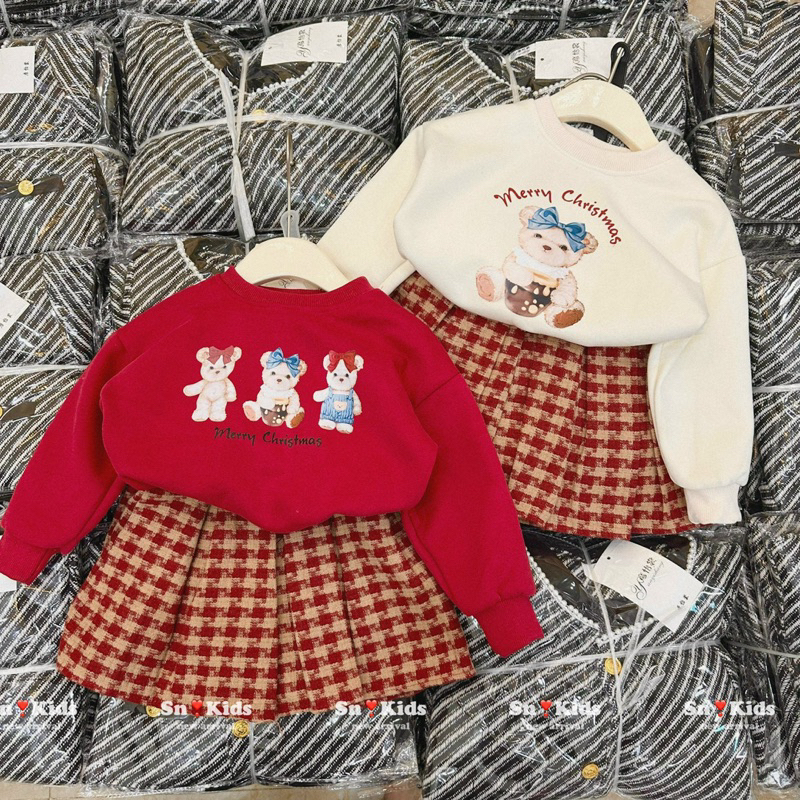 Váy bé gái , sét bộ chân váy dạ ziczac phối áo nỉ 2 da cho bé diện noel