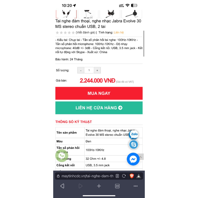 Tai nghe jabra evolve 30 đầu usb