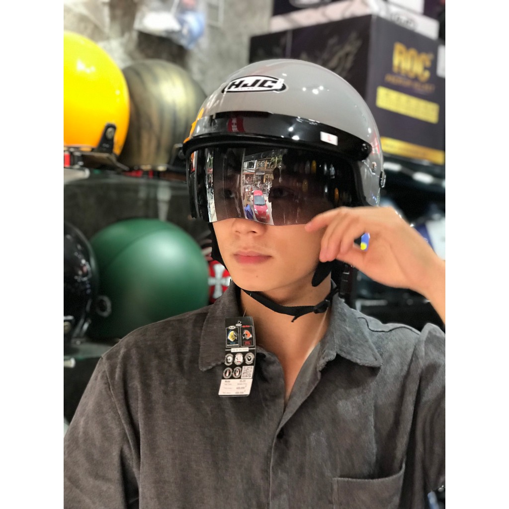 Mũ bảo hiểm nửa đầu HJC IS-2V kính ẩn chính hãng màu Xi măng cao cấp
