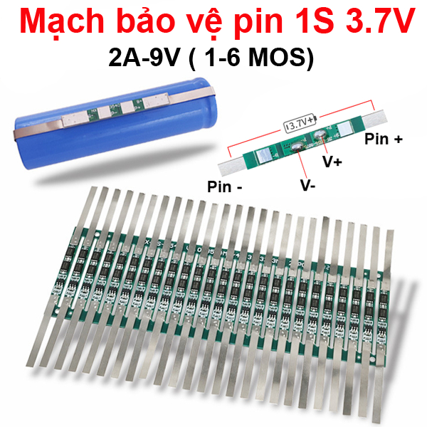 Mạch bảo vệ pin Lithium 1S 3.7V 2A-9A  có hàn kẽm sẵn