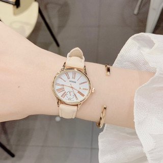 Đồng hồ nữ gossie kem bản nhỏ xinh dây da mềm mại