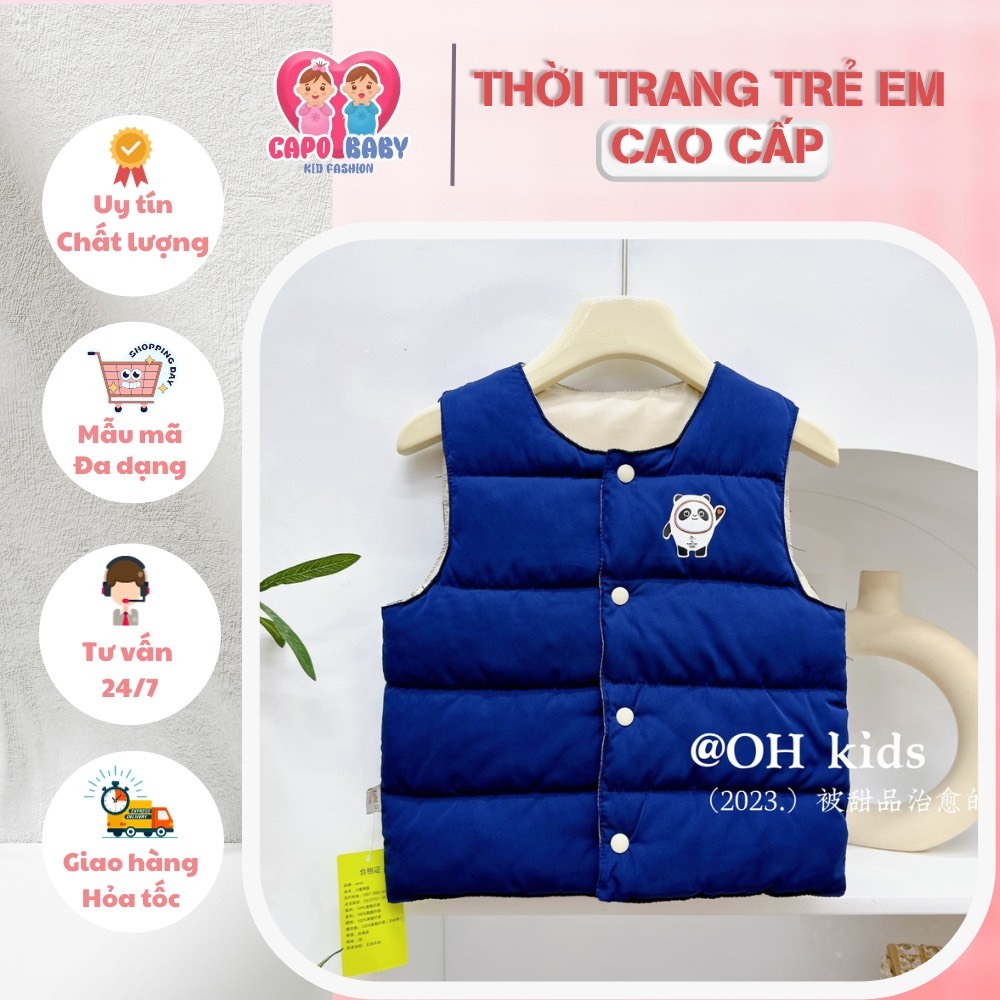 Áo khoác cho bé, Áo Gile phao gấu chấm nâu đáng yêu cho bé từ 7-16kg