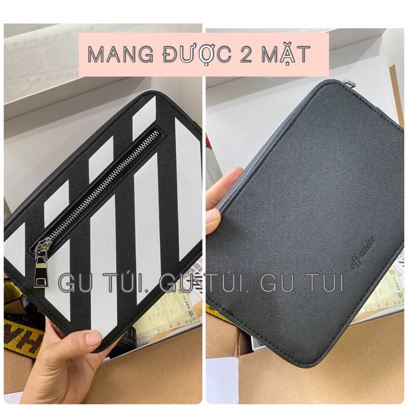 Túi Xách off White đeo chéo cá tính nam nữ phom hộp sọc trắng đen 3 dây Loại 1