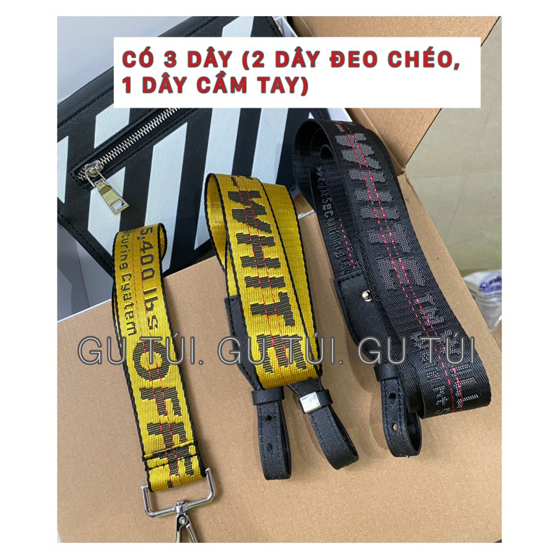 Túi Xách off White đeo chéo cá tính nam nữ phom hộp sọc trắng đen 3 dây Loại 1