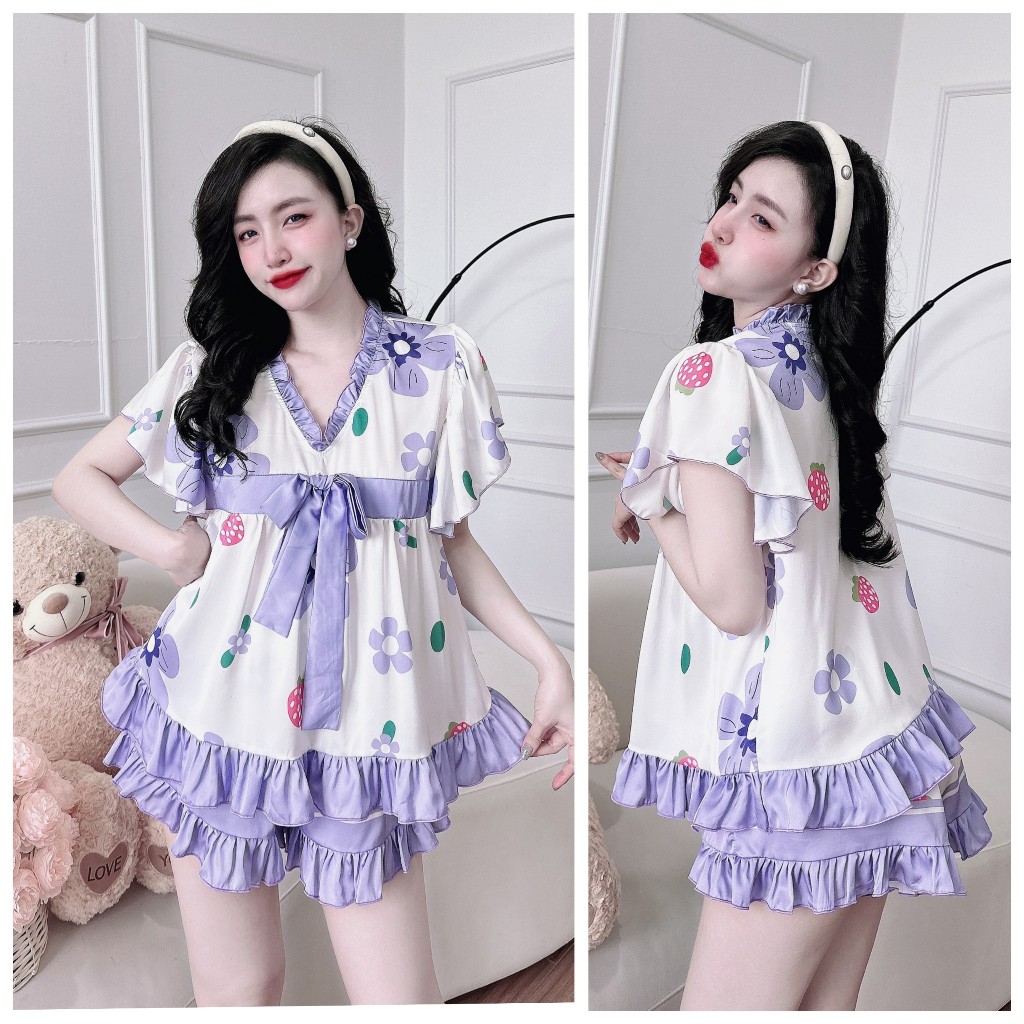 Đồ Ngủ Nữ Bigsize MIKY, Đồ Ngủ Bigsize lụa Latin cao cấp mềm mại xinh xắn < 70KG