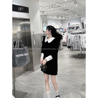 Đầm nhung đen cổ sen tiểu thư