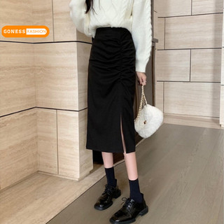 Chân váy dài Goness dáng chữ a midi bigsize lưng cạp cao phong cách công sở body thiết kế xẻ dúm cạnh vải kaki ulzang