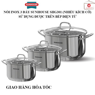 NỒI INOX 3 ĐÁY SUNHOUSE SHG301 SỬ DỤNG ĐƯỢC TRÊN BẾP ĐIỆN TỪ