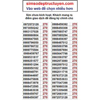 Sim số đẹp 098, 097 trả trước giá 270k