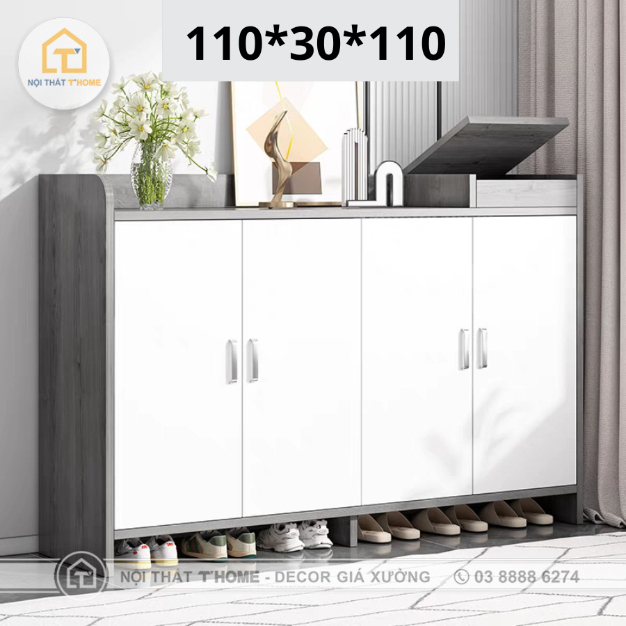 TỦ GIÀY 4 ngăn màu xám cánh màu trắng