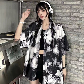 Áo Sơ Mi Tie-Dye Màu Loang Nam Nữ Dark Storm - Ulzzang Oversize Form Rộng Unisex Hàn Street WONNA Trắng Đen