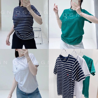 Maihuong⚡️sét 3 áo pull cổ tròn viền cộc tay xanh kẻ trắng cho nữ gia tốt