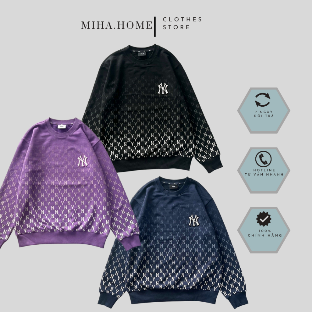 SWEATER M.L.B MONOGRAM MIHA HOME, MÙA ĐÔNG ẤM ÁP, MÙA HÈ THOÁNG MÁT, COTTON CỰC BỀN, UNISEX CHO NAM x NỮ [CHÍNH HÃNG]