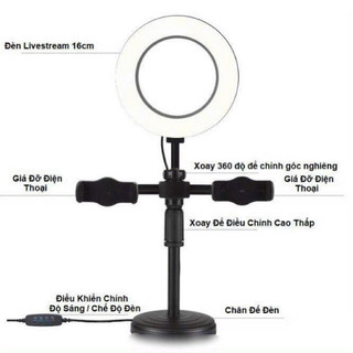 [BẢO HÀNH 6TH] Đèn Livestream Để Bàn 3 Chế Độ Sáng - Kẹp 2 Điện Thoại Có Đèn Hỗ Trợ, Quay Tiktok, Make Up