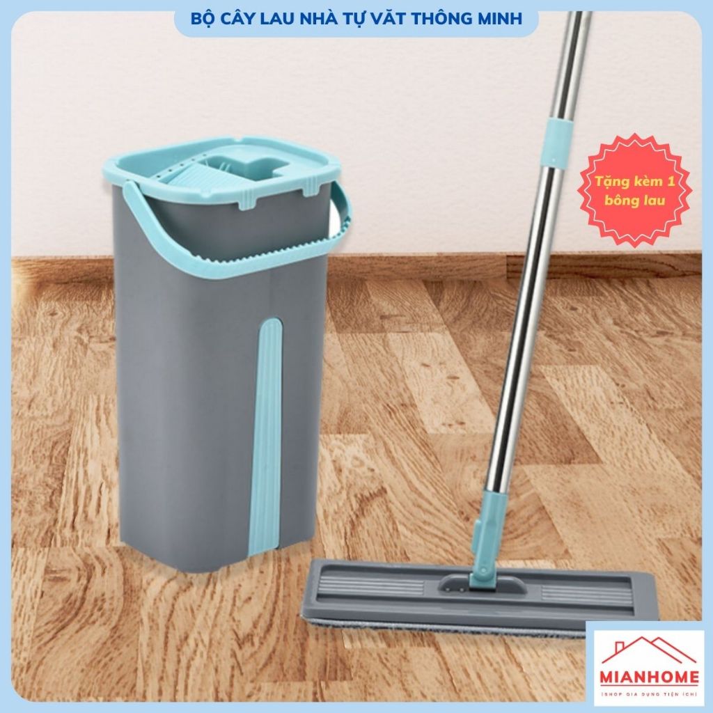 Bộ cây lau nhà tự vắt thông minh Việt Nhật, chổi lau nhà tự vắt với đầu xoay 360 độ linh hoạt và tiện dụng