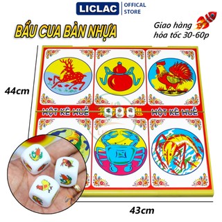 Bộ Bầu Cua Tôm Cá gồm Bàn Nhựa và 3 Xúc Xắc Nhựa Cao Cấp hàng Việt Nam chất lượng cao, Đồ chơi ngày tết, Boardgame
