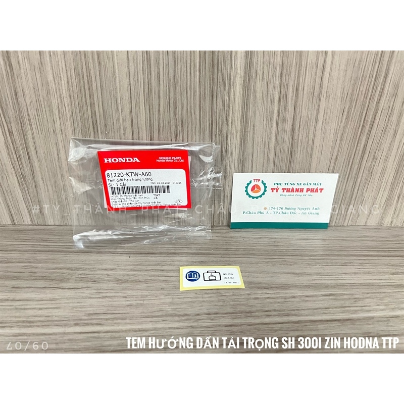 Tem hướng dẩn tải trọng SH 300i zin