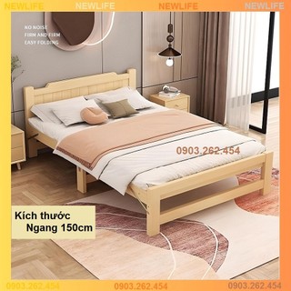 Giường ngủ - Giường ngủ gỗ thông gấp gọn, kích thước 150x195cm, tặng kèm đệm, gối