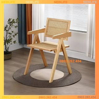 Ghế gỗ nguyên khối phối mây phong cách Bắc Âu, thoáng mát, bền đẹp, ghế decor quán cafe,quán ăn, hàng nhập khẩu cao cấp