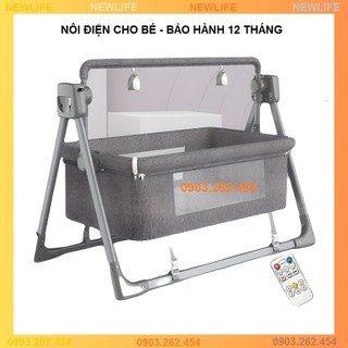 Nôi điện cho bé, chế độ đung đưa tự động, tặng kèm màn, có điều khiển từ xa, nhạc bluethooth - Bảo hành 12 tháng - mb427