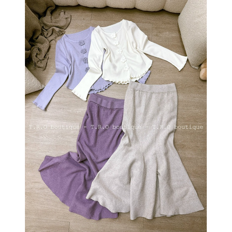 Sét áo len vạt tôm cúc hoa + chân váy đuôi cá