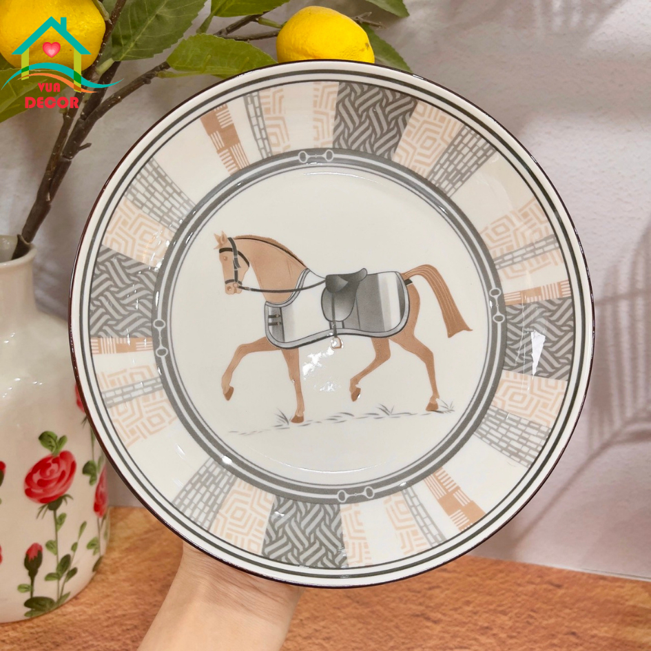 Bộ bát đĩa sứ Ngựa La Mã-chén bát Decor-bộ bát ăn cơm dễ thương phủ men bóng viền nâu cao cấp,chén dĩa sứ VuaDecor