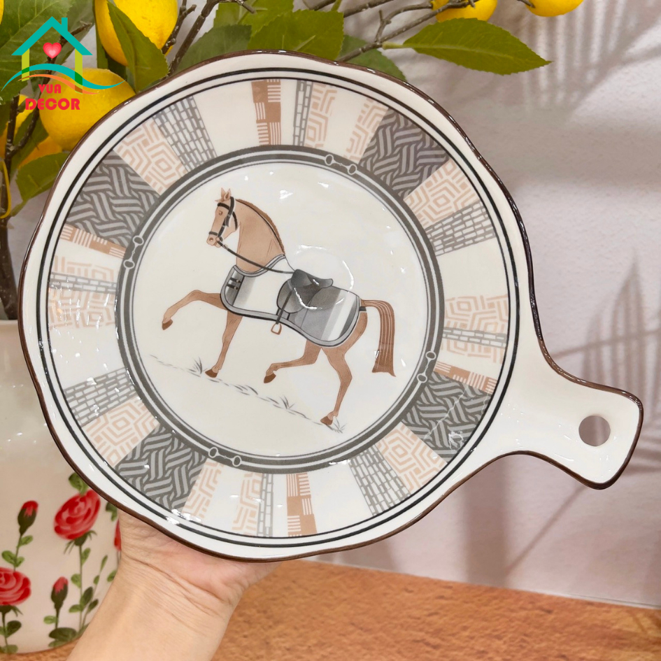 Bộ bát đĩa sứ Ngựa La Mã-chén bát Decor-bộ bát ăn cơm dễ thương phủ men bóng viền nâu cao cấp,chén dĩa sứ VuaDecor