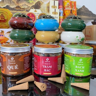 Lư sứ cao cấp + 1 hộp nhang nụ 50 viên vị trầm bắc , bách xanh, quế