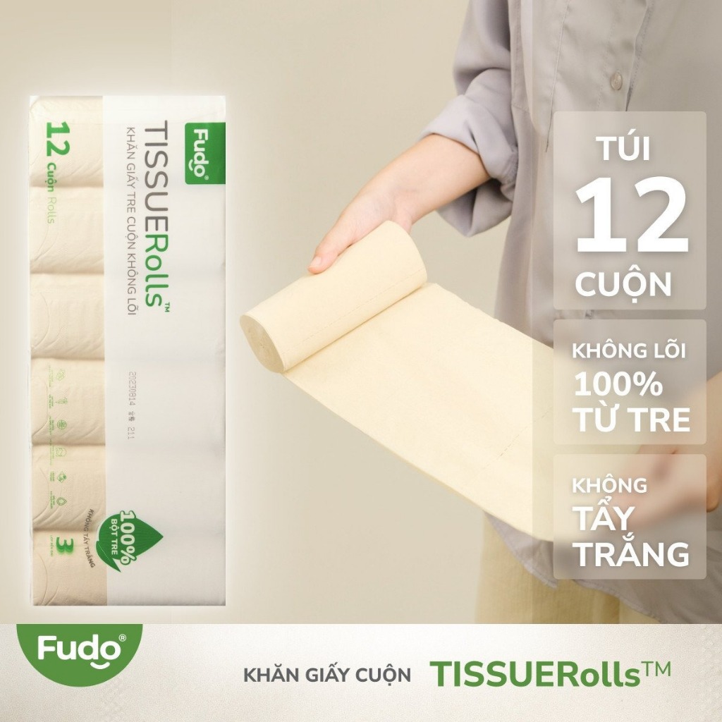 COMBO 10 CUỘN Khăn giấy tre tự nhiên Fudo - Giấy cuộn 3 lớp
