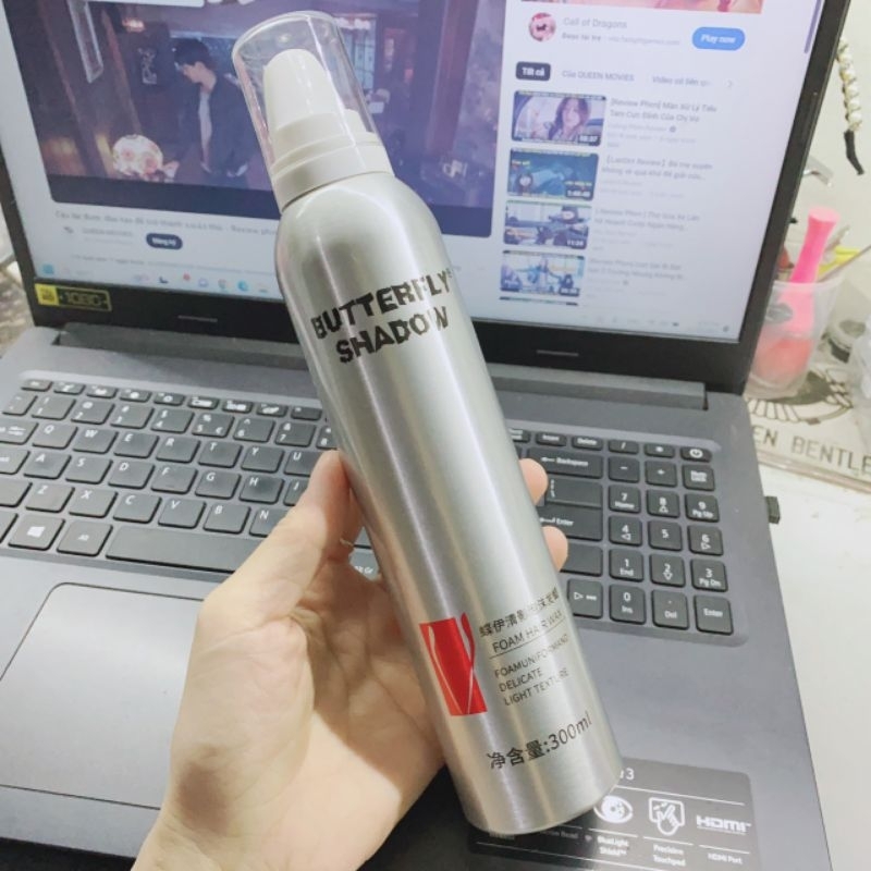 Keo bọt butterfly 300ml màu hồng mềm cho tóc xoăn curly hair female fluffy shape mousse cứng butterfly HV300