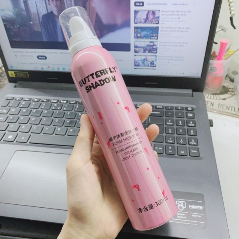 Keo bọt butterfly 300ml màu hồng mềm cho tóc xoăn curly hair female fluffy shape mousse cứng butterfly HV300