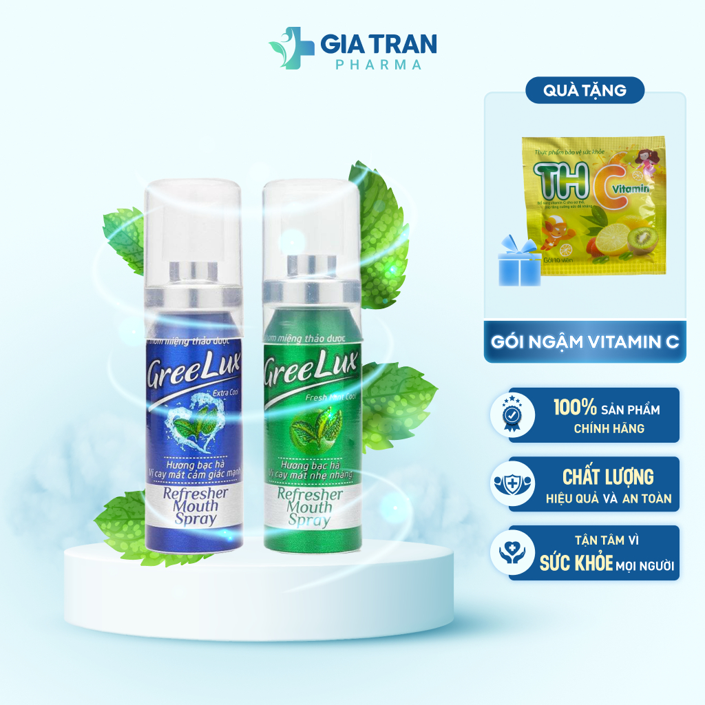 Xịt thơm miệng Greelux Thảo Dược hương bạc hà khử mùi hôi miệng, tạo hơi thở thơm mát tức thì (2 vị x 12ml)