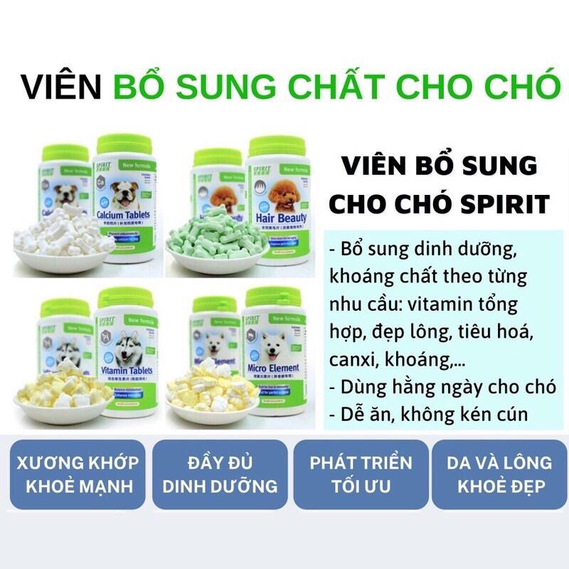 1 viên canxi khoáng vitamin dưỡng lông spirit cho chó mèo
