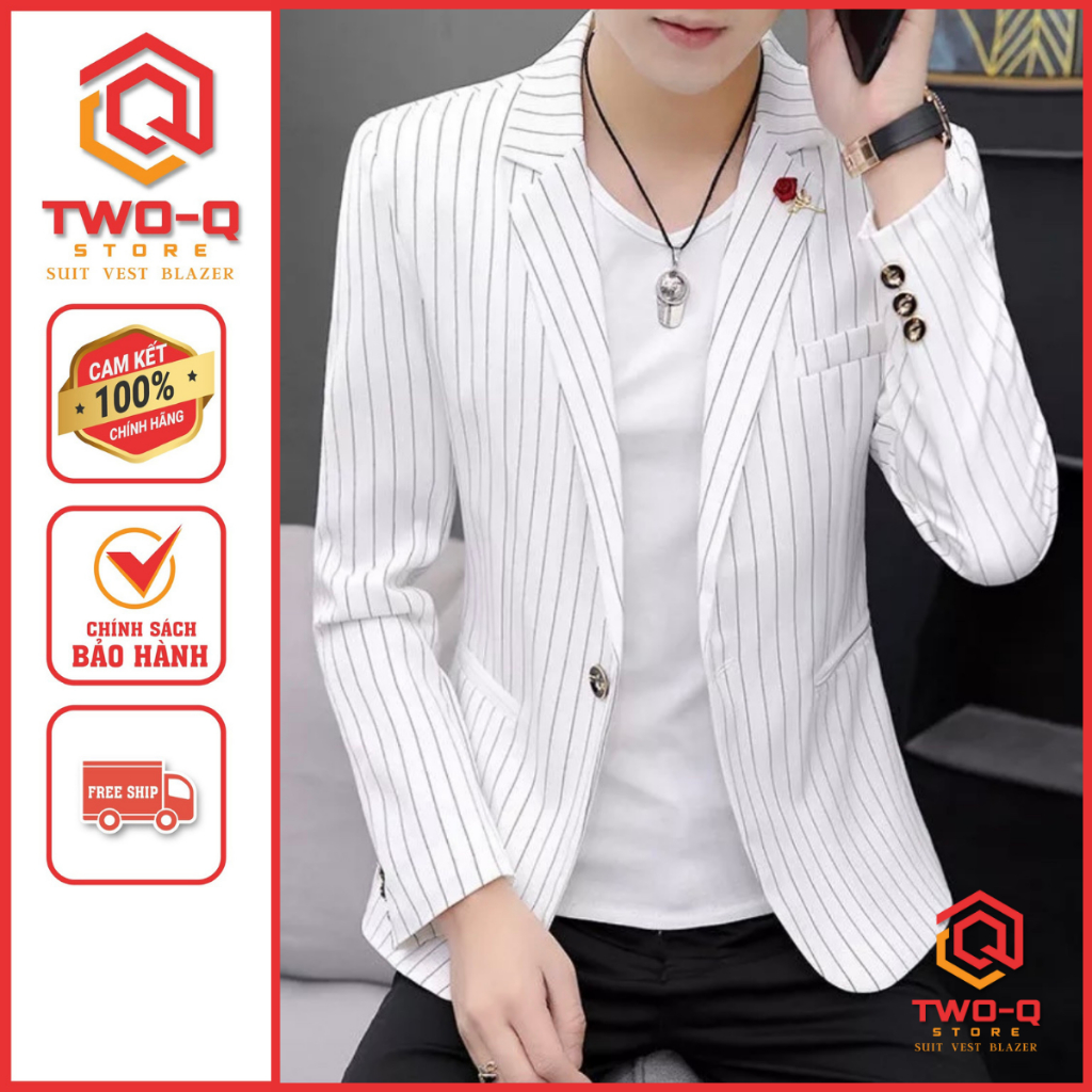 Áo Khoác Vest Blazer Nam Kẻ Sọc 3 Màu trẻ trung phong cách Hàn Quốc - Q&Q STORE