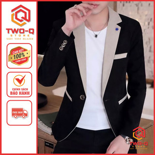Áo Khoác Vest Blazer Nam Phối Màu Đen Kem trẻ trung phong cách Hàn Quốc - Q&Q STORE