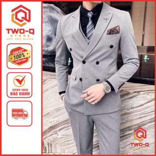 Bộ vest nam 6 cúc màu xám Sáng Hàn Quốc, hàng 2 lớp, quần âu áo vest form chuẩn cao cấp