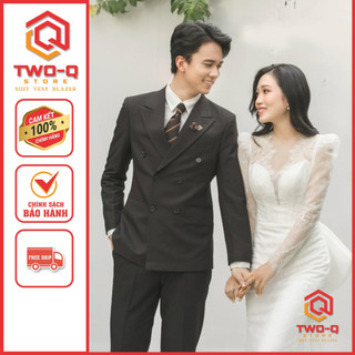 Bộ vest Mặc Ngày Cưới  6 cúc  Hàn Quốc, hàng 2 lớp, quần âu áo vest form chuẩn cao cấp