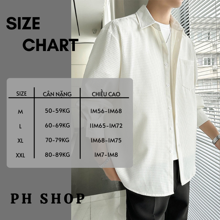 Áo sơ mi nam, áo sơ mi tổ ong dài tay Phshop204 vải cotton tổ ong phong cách Hàn Quốc
