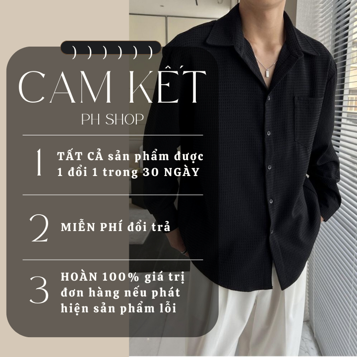 Áo sơ mi nam, áo sơ mi tổ ong dài tay Phshop204 vải cotton tổ ong phong cách Hàn Quốc