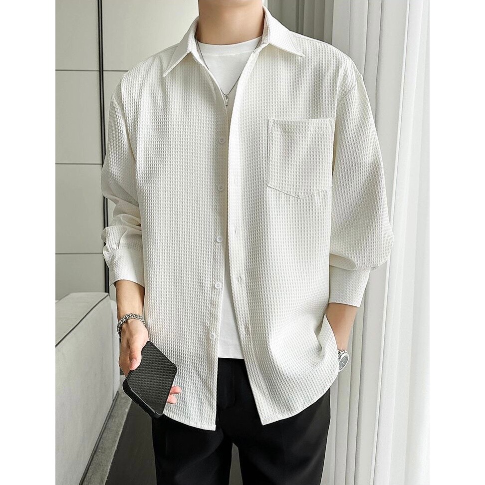 Áo sơ mi nam, áo sơ mi tổ ong dài tay Phshop204 vải cotton tổ ong phong cách Hàn Quốc