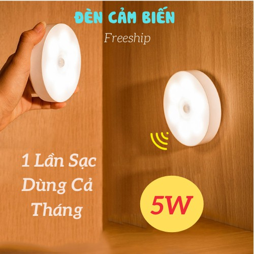 Đèn Cảm Biến, Đèn Led Tròn Cảm Ứng Chuyển Động Dán Tường Sạc USB tặng dây sạc