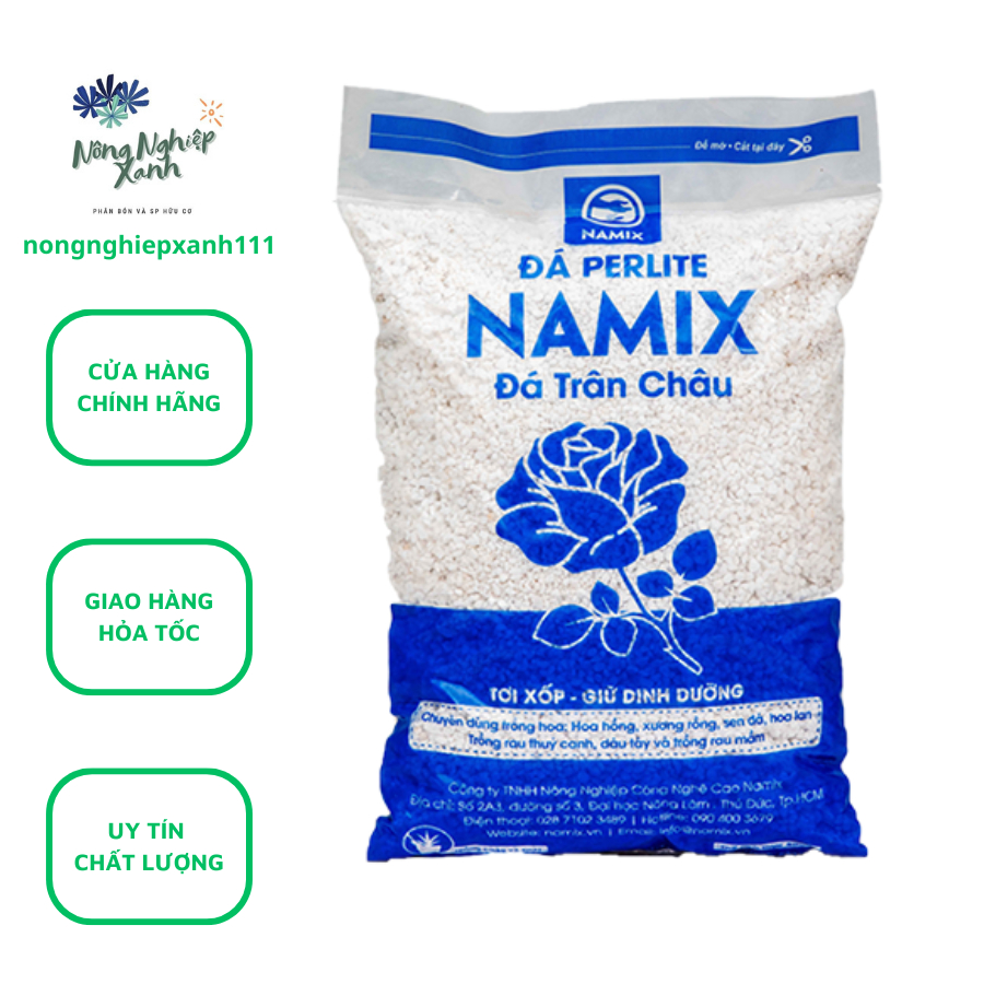 Đá perlite Namix túi 5dm3 khoảng 500gr chuyên dùng trồng thuỷ canh, trộn vào đất trồng hoa hồng, xương rồng, sen đá, lan